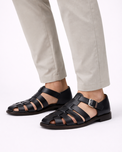 Sandales Homme Style Fisherman à Brides Entrelacées avec Boucle Latérale et Semelle Plate