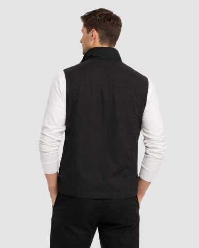 Gilet Homme Sans Manches Multi-Poches avec Fermeture Zippée et Col Montant