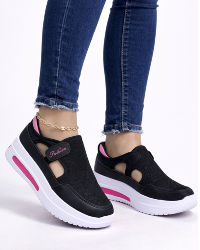 Baskets femme slip-on compensées à découpe latérale avec semelle épaisse texturée