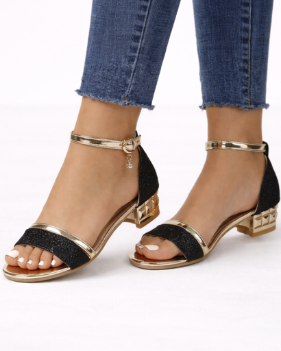 Sandales Femme à Talon Bloc avec Bride Cheville Métallisée et Bride Avant Texturée