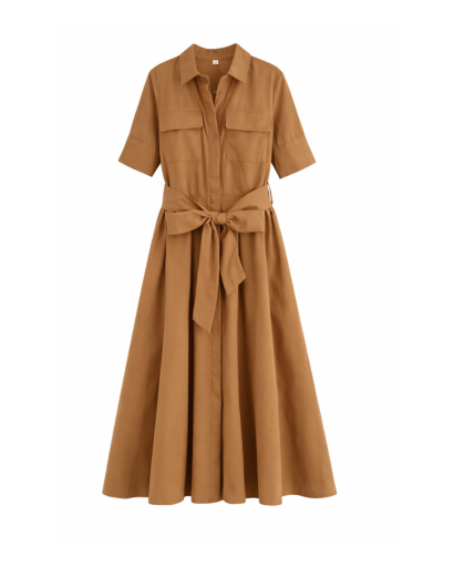 Robe chemise longue ceinturée – Fluide et élégante