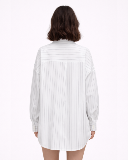 Chemise longue oversize rayée à poches poitrine