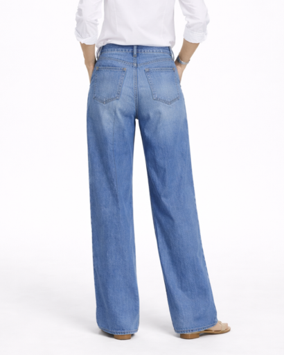 Jean Large Taille Haute Coupe Wide Leg avec Poches