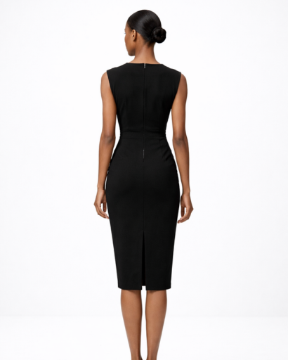 Robe midi ajustée sans manches avec détail drapé et ouverture goutte