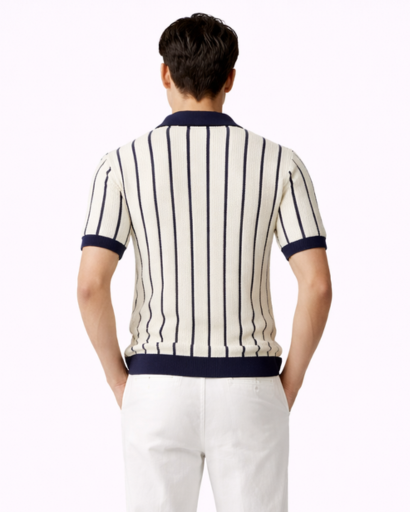Polo homme rayures verticales coupe ajustée avec boutons