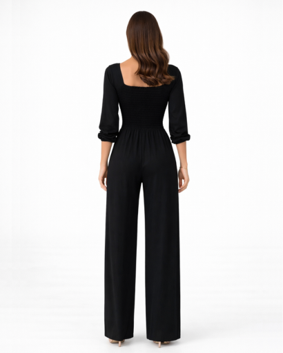 Combinaison femme col carré taille smockée jambe large