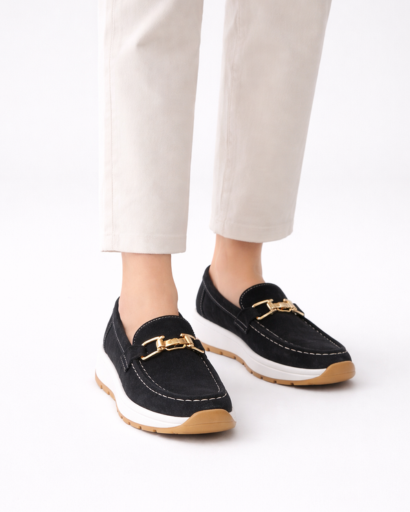 Mocassins femme plateforme à chaîne métallique style casual