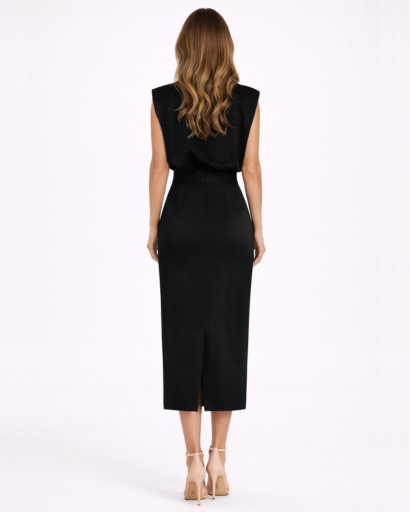 Robe midi femme coupe droite fendue avec boutons décoratifs