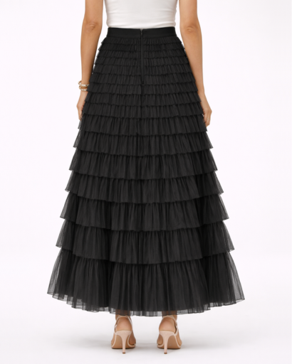 Jupe Longue Femme Tulle à Volants Superposés Taille Haute