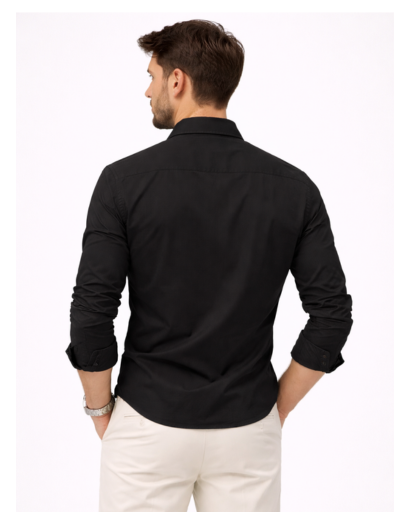 Chemise Homme Manches Longues Poches Poitrine Coupe Ajustée