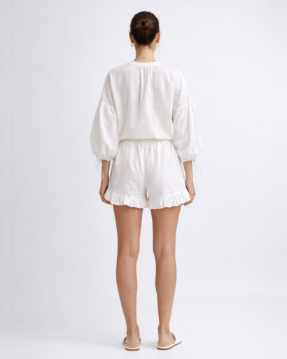 Ensemble short et blouse fluide à manches bouffantes et taille élastique