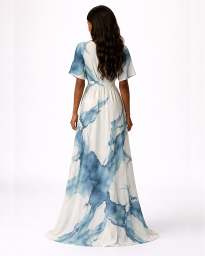Robe Longue Fluide Femme Imprimé Fleuri Col V Élégant – Robe Maxi | Invitée de Mariage & Cérémonie
