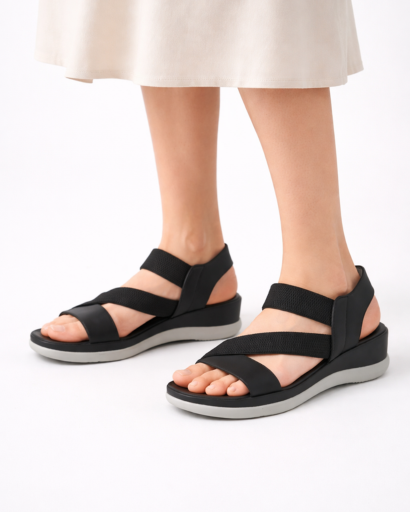 Sandales Femme Compensées à Brides Croisées avec Bride Arrière et Semelle Épaisse
