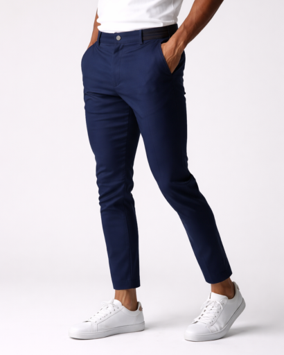 Pantalon chino slim homme – poches italiennes, passants et fermeture boutonnée