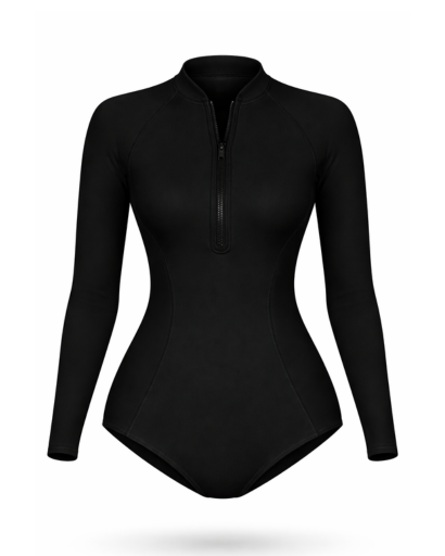 Maillot de bain une pièce manches longues zip frontal imprimé