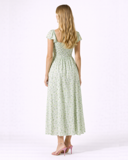 Robe longue femme à manches courtes et fente élégante
