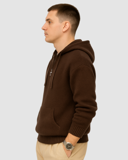 Hoodie Homme en Maille Texturée – Confort Douillet & Style Moderne