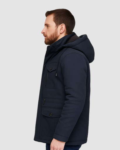 Veste Hiver Homme à Capuche – Doublure Polaire Chaude et Design Multi-Poches