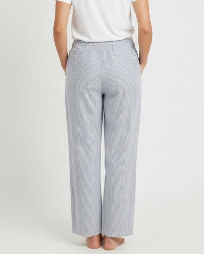Pantalon fluide à rayures verticales et taille élastique à cordon