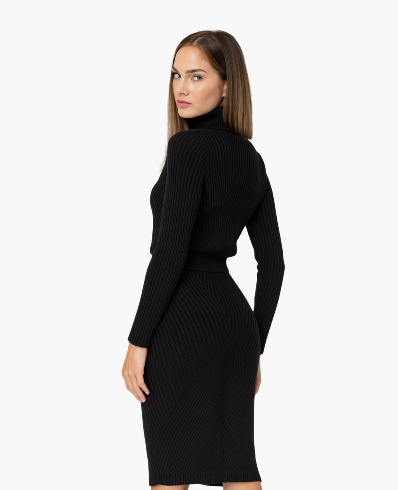 Robe Femme Mi-Longue Ajustée – Col Montant & Silhouette Élégante