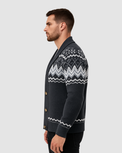 Cardigan Homme à Motifs Nordiques – Style Chalet et Confort Premium