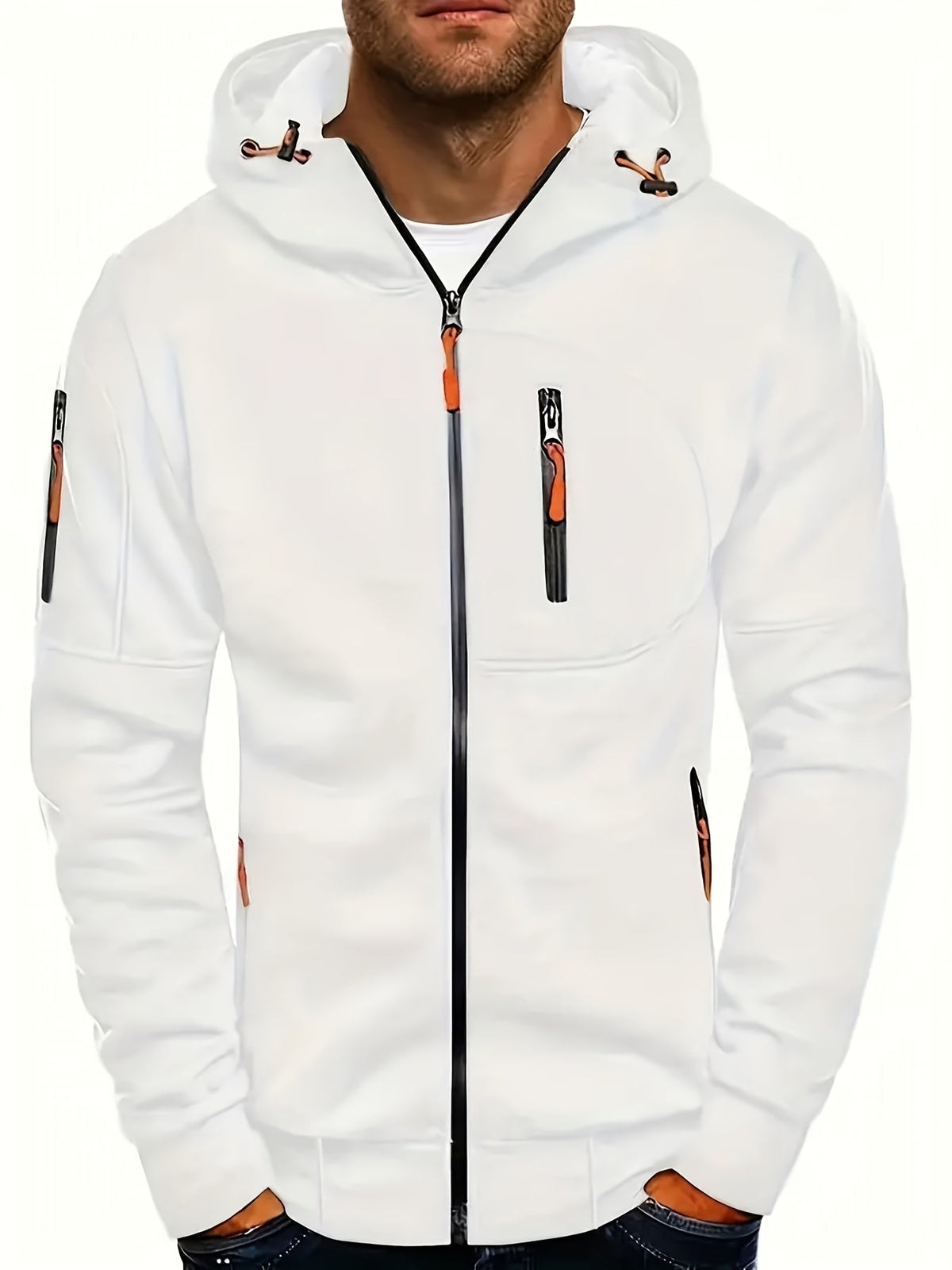 sweat à capuche zippé homme blanc, vue de face