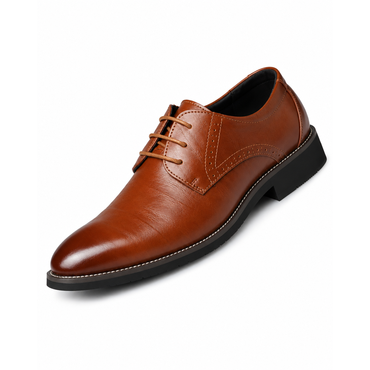 Chaussure derby marron cognac à lacets, vue trois-quarts, bout golf