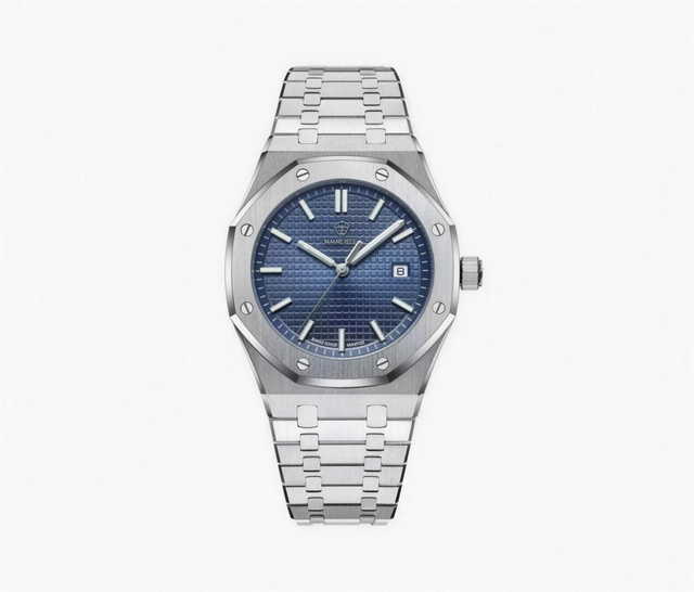 Montre Homme Élégante à Bracelet Intégré – Design Structuré & Affichage Date