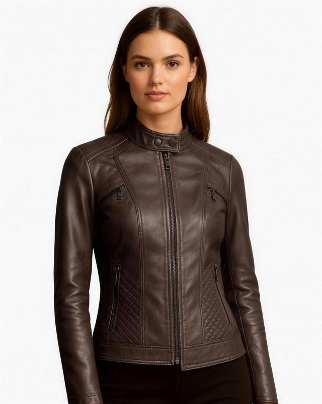 Veste Cuir Véritable Femme Cintrée – Style Motard Élégant | Confort & Chic Automne Hiver