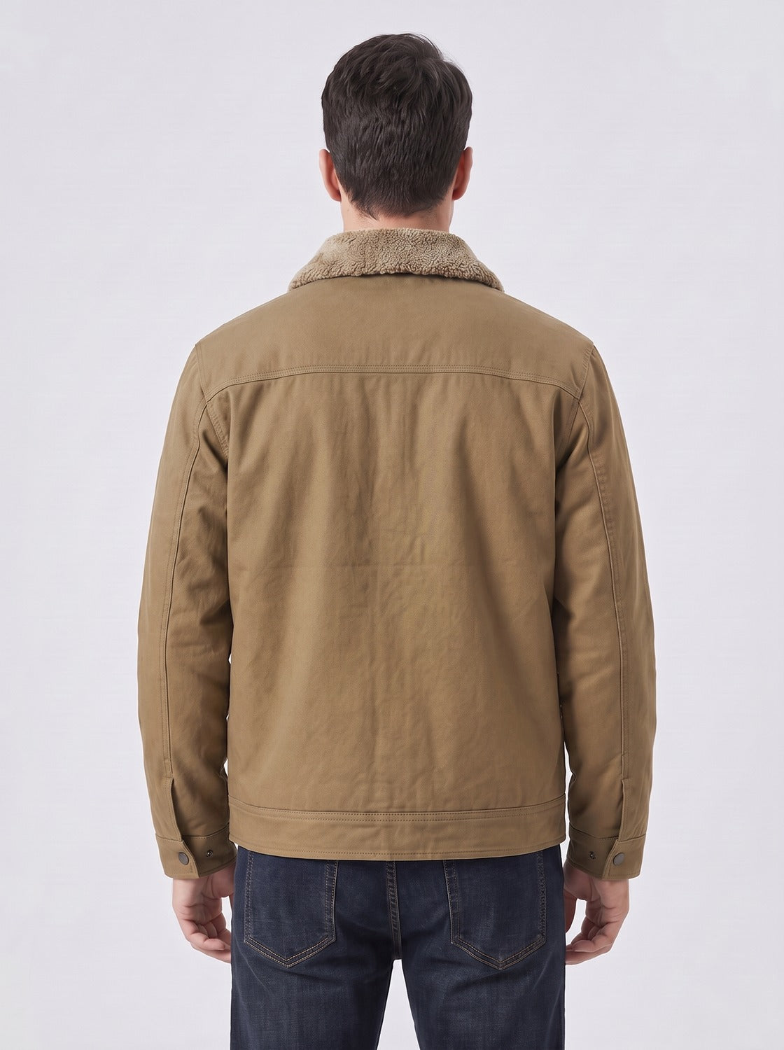Veste de travail homme marron clair avec doublure polaire, vue de dos