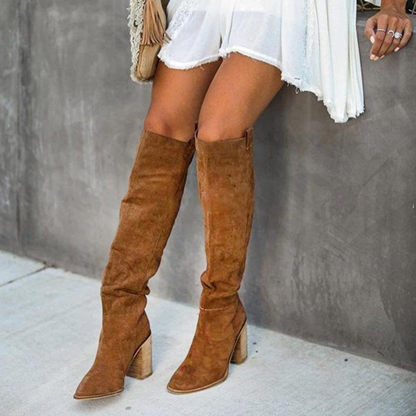 Bottes Cuissardes Femme – Daim Doux & Hauteur Genou, Élégance Automnale