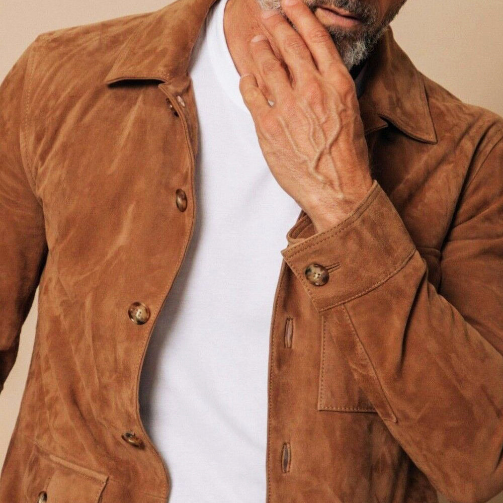 Veste Safari Homme – Daim Doux & Multi-Poches, Style Aventurier Chic