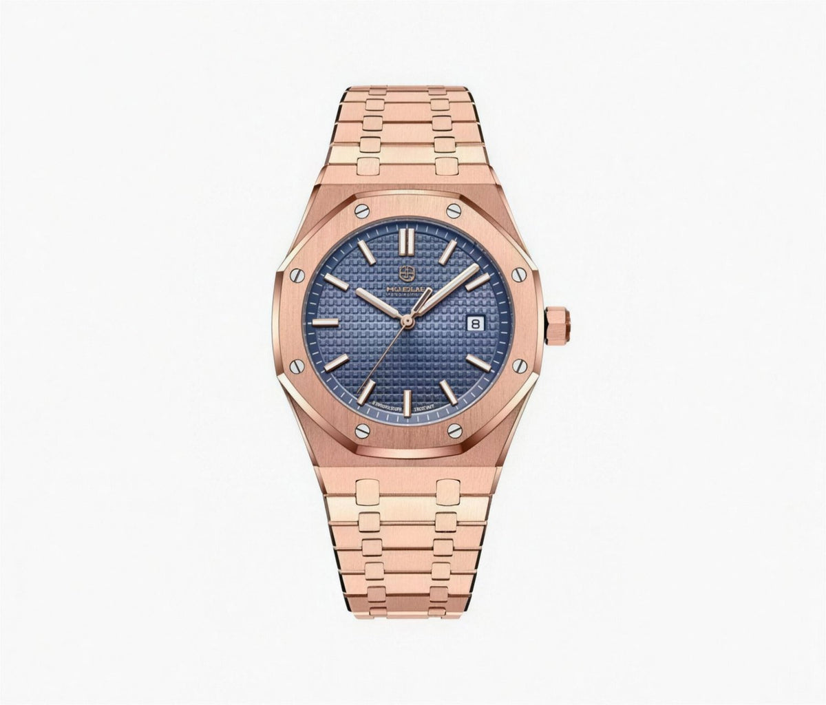 Montre Homme Élégante à Bracelet Intégré, Or rose / Bleu océan