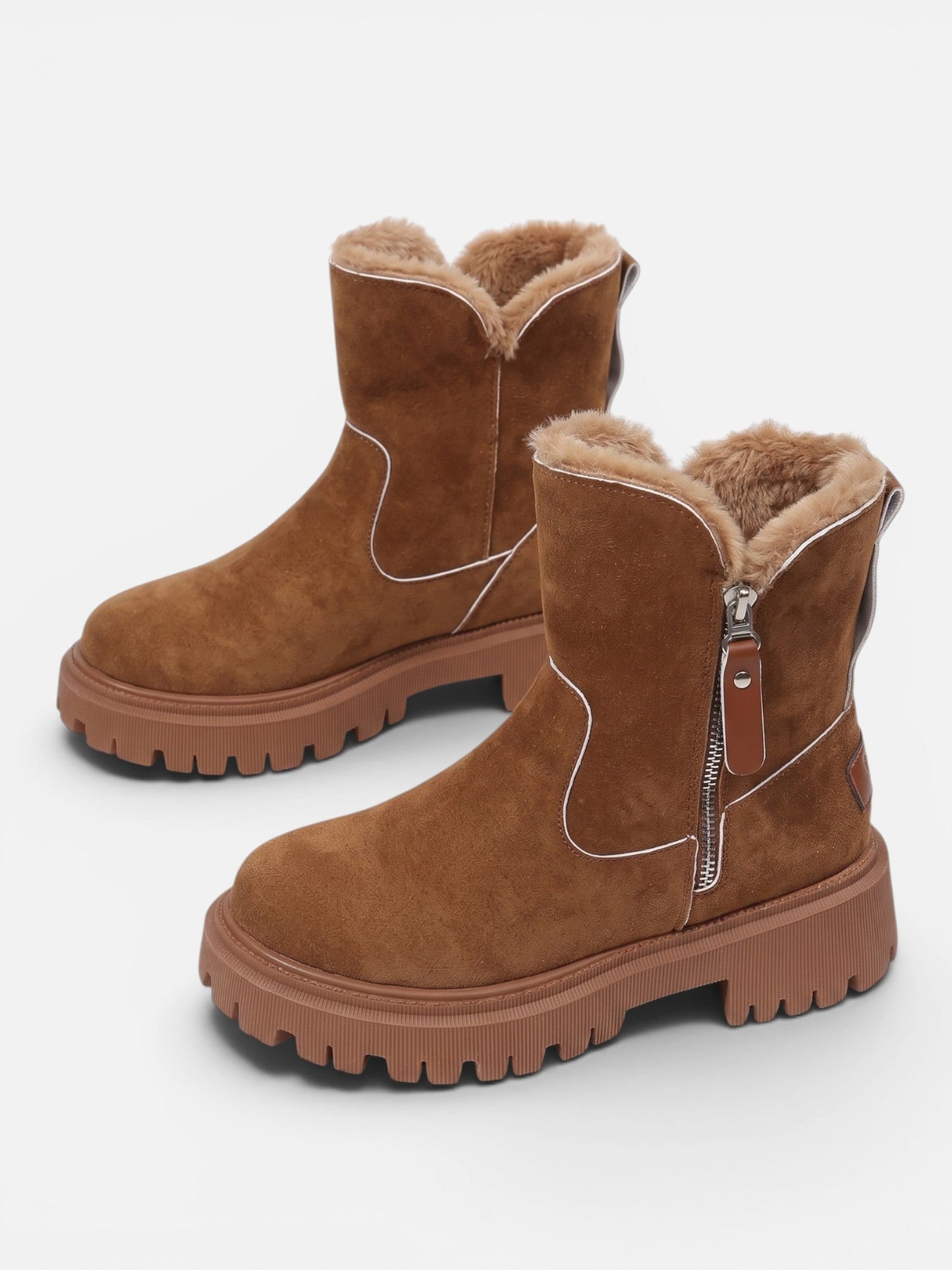 Bottines femme en daim fourrées, coloris disponibles kaki noir marron