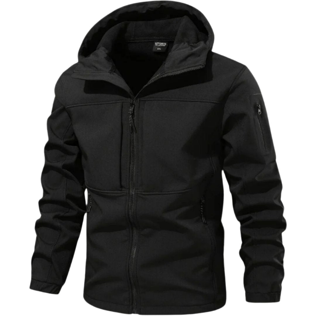 Veste softshell homme noire à capuche, vue de face