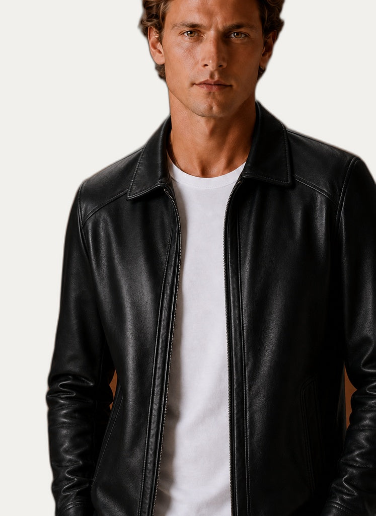 Veste en cuir look classique avec fermeture zip