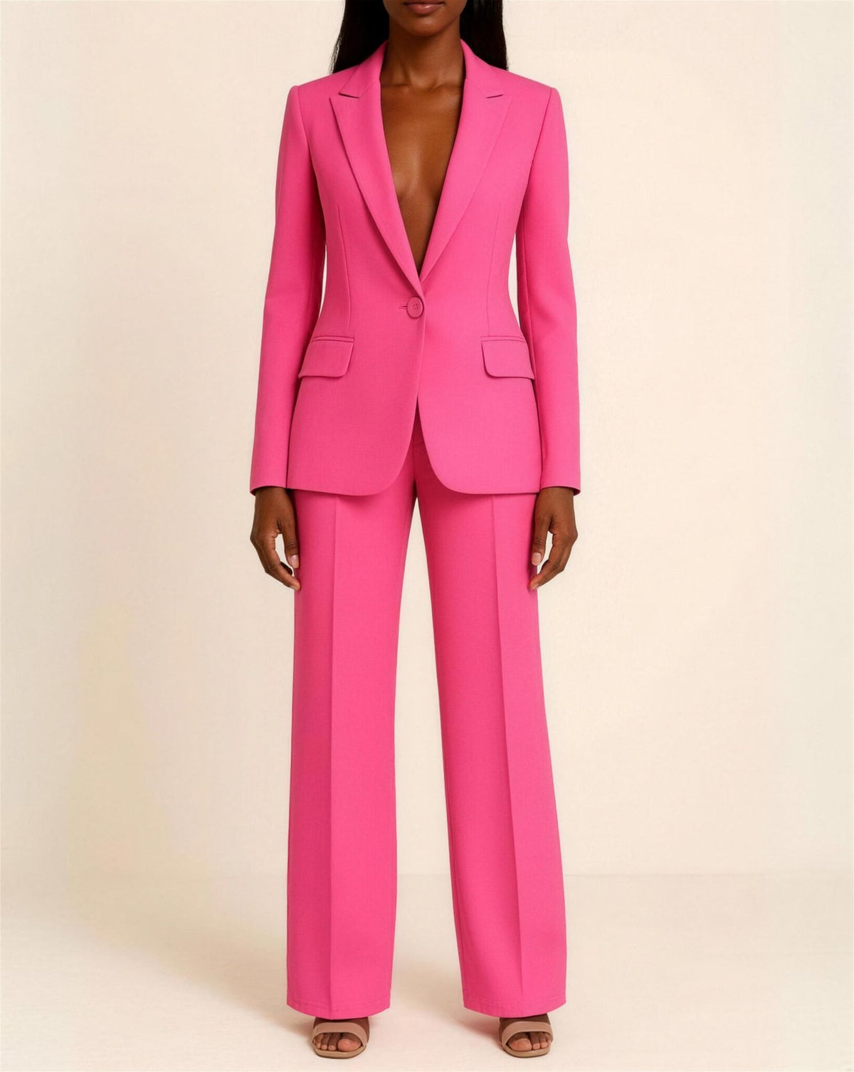 Tailleur Femme 2 Pièces Blazer Cintré & Pantalon Droit, coloris Rose