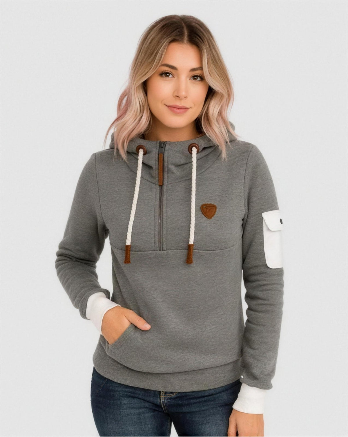 Sweat à Capuche Femme Zippé Gris