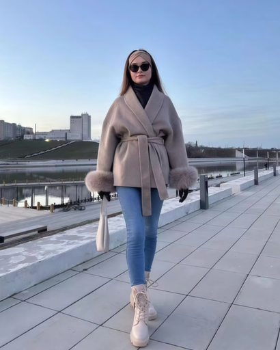 Manteau Femme Élégant avec Ceinture – Manches Finition Chic