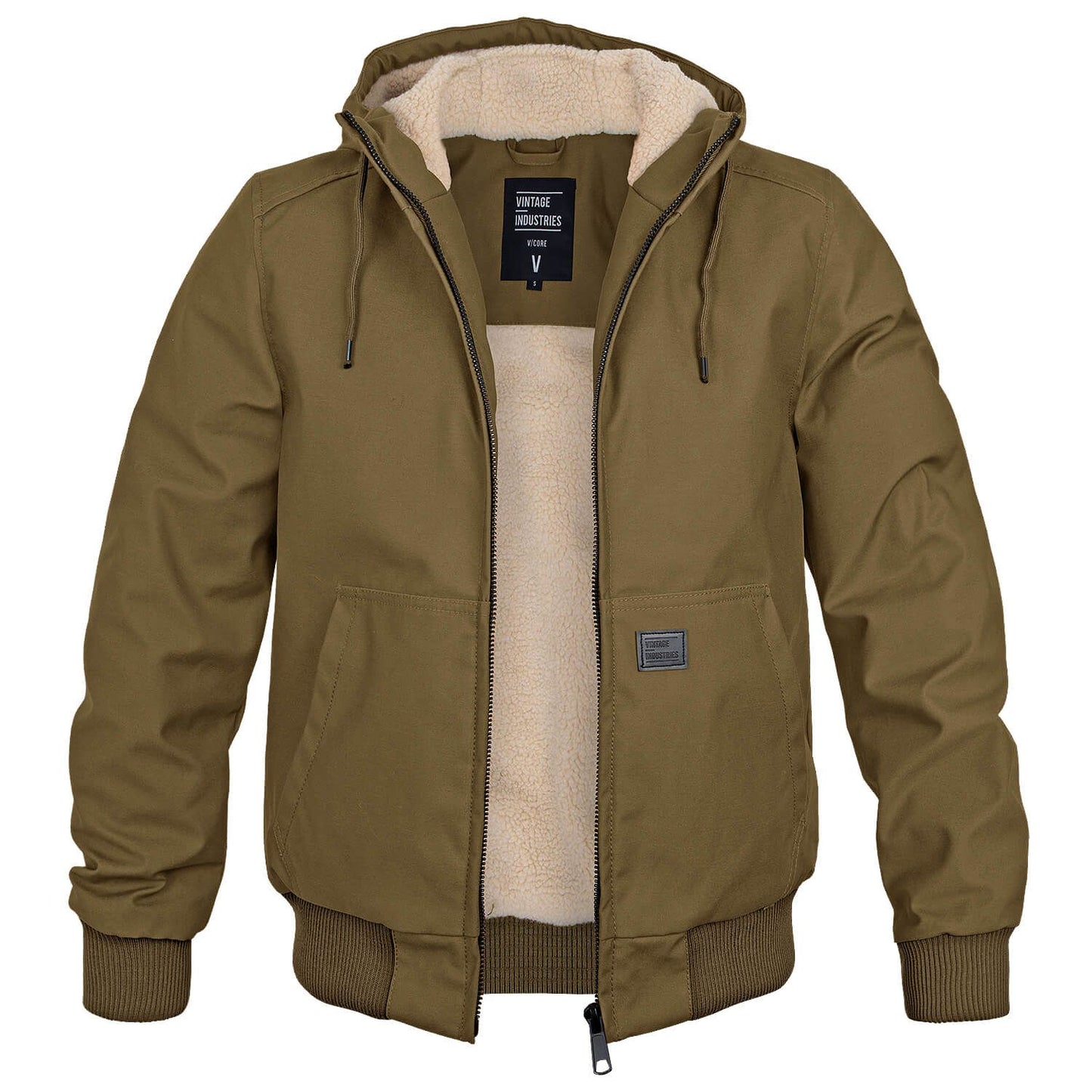 Veste bomber homme à capuche doublée sherpa, coloris kaki