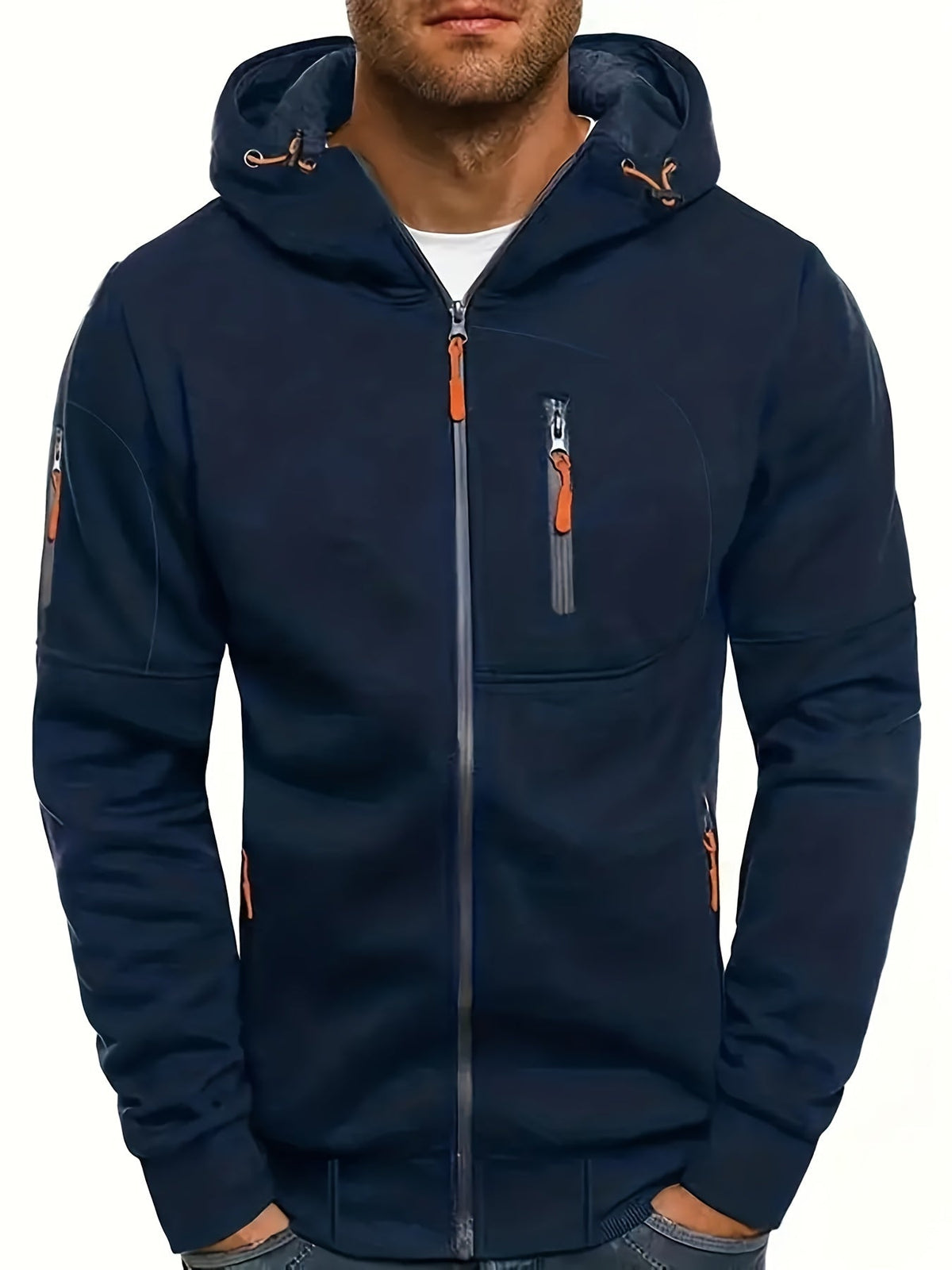 sweat à capuche zippé homme bleu marine, vue de face