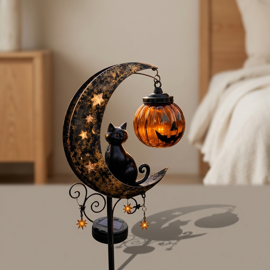 Piquet de jardin citrouille et lune Halloween, vue principale