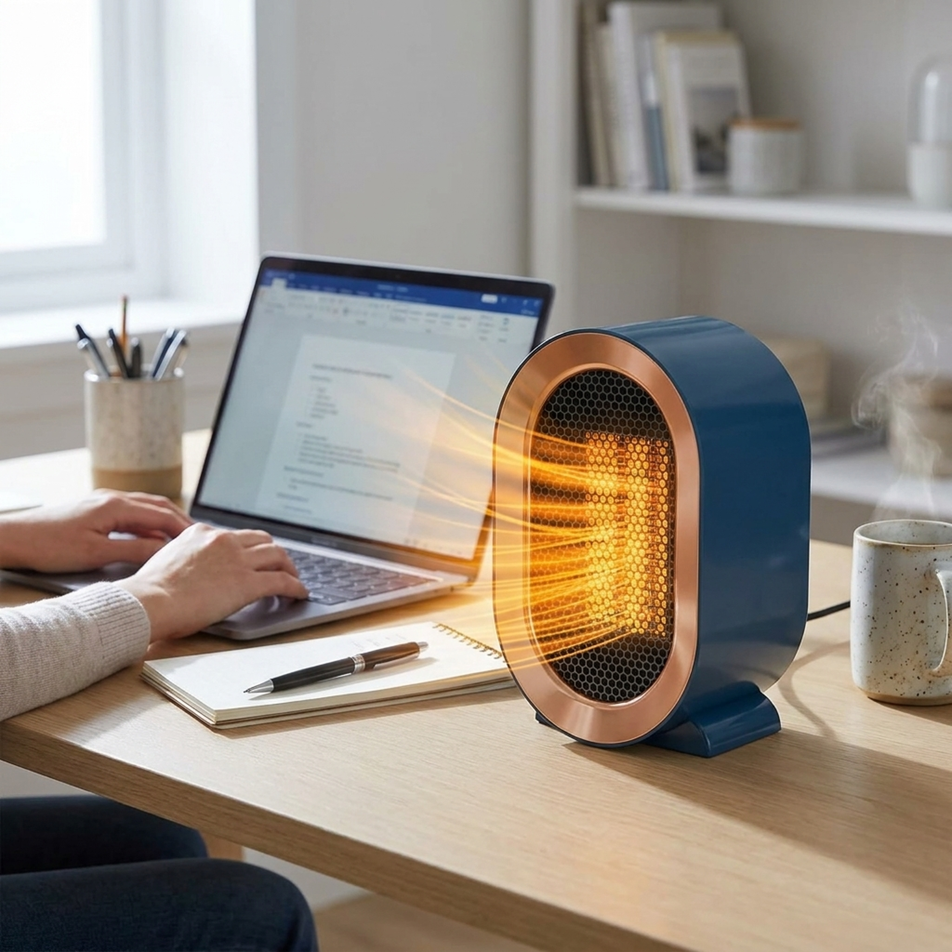 Radiateur de table céramique posé sur un bureau