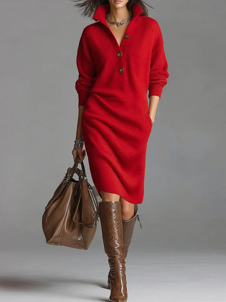 Robe pull Janice, détail col boutonné