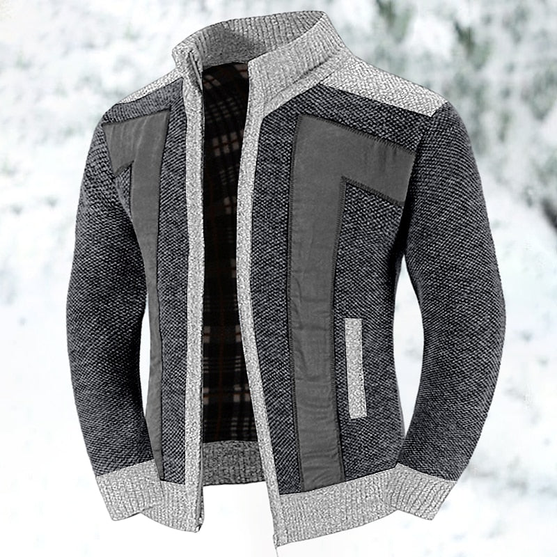 Gilet zippé en maille épaisse pour homme, coloris gris clair