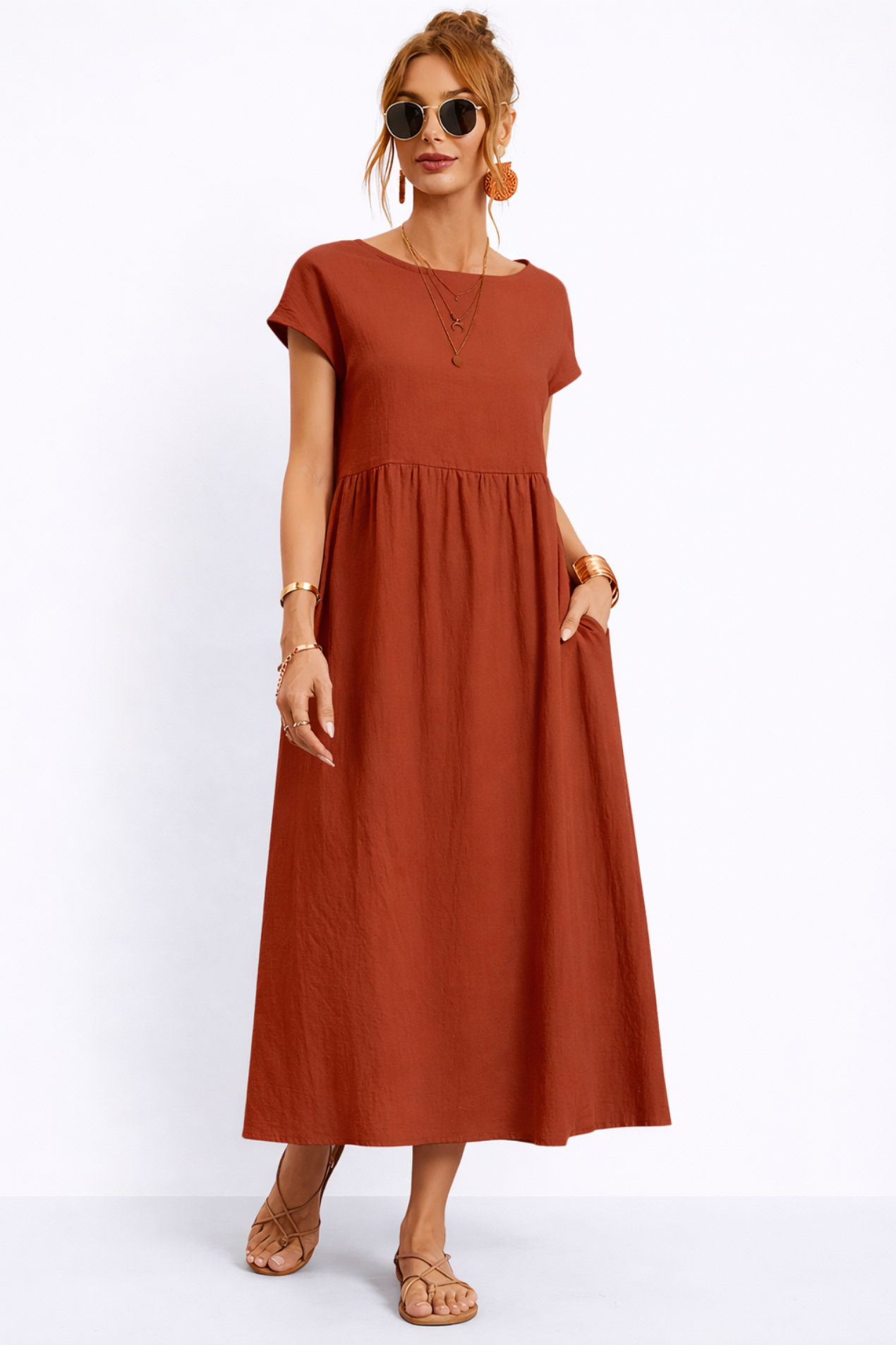 Robe Longue Femme Décontractée – Robe Fluide Avec Poches Style Minimaliste