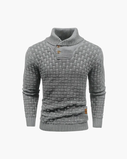 Pull Homme en Maille – Motif Texturé avec Col Haut et Boutons