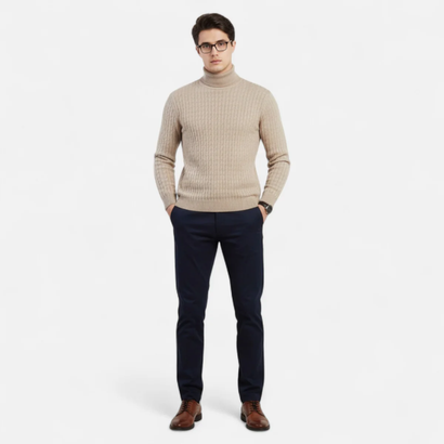 Pull Col Roulé Homme – Tricot Torsadé à Manches Longues