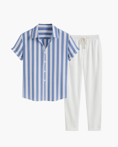 Ensemble Chemise à Rayures et Pantalon Léger - Look Estival Élégant
