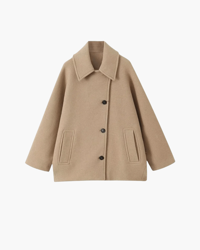 Manteau Femme Oversize en Laine Mélangée – Élégant avec Col Revers et Manches Chauve-Souris